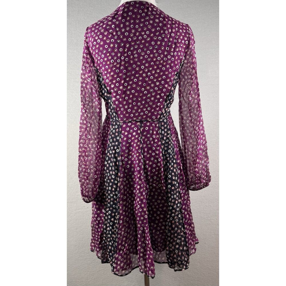 Diane Von Furstenberg Ivetta Silk Dress Sz 2 Babydoll Polka Dot Magenta FLAW - Picture 3 of 12